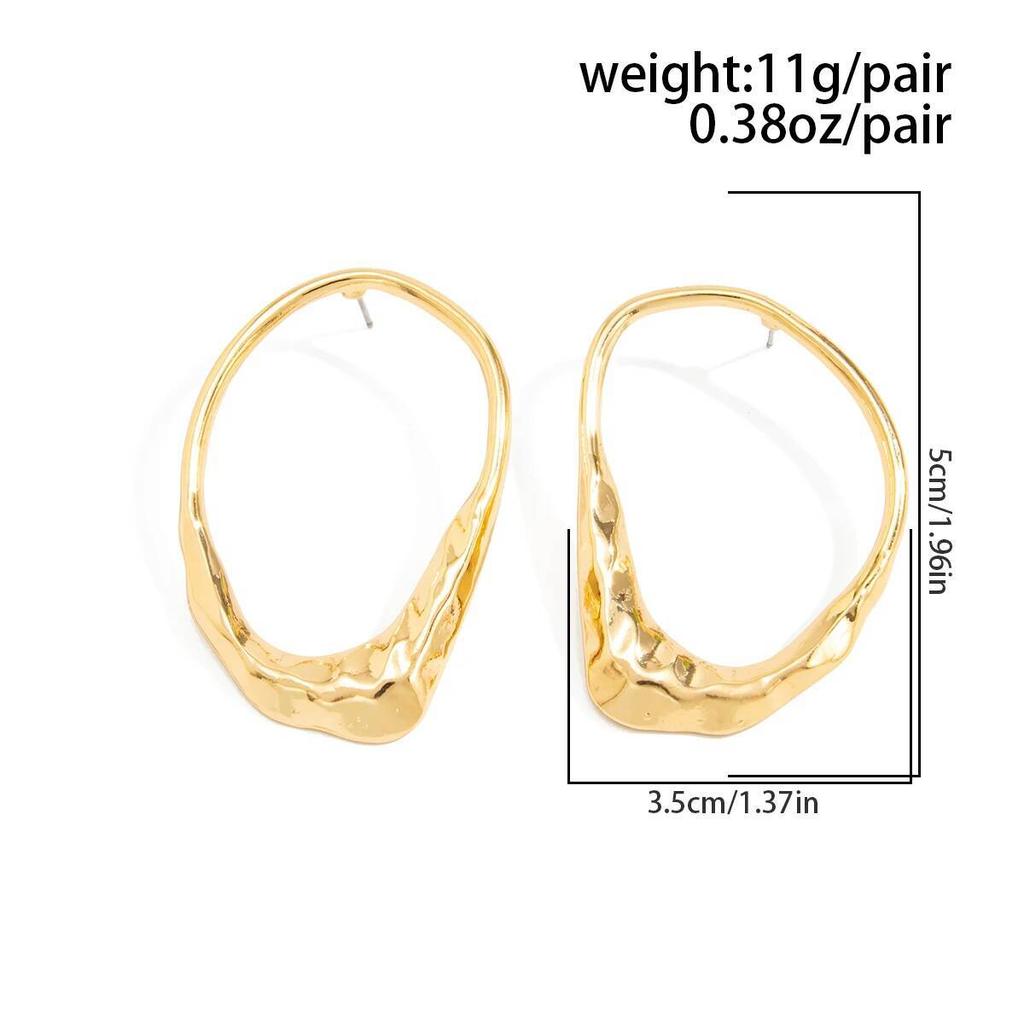 IngeSight.Z Übertriebene Unregelmäßige Geometrische Hohl-Steckohrringe Damen Kreativ Vintage Goldfarbe Piercing Ohrring Schmuck Dame