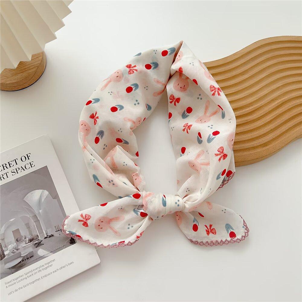 70 Printed Small Square Scarf Women'S Cotton And Linen Red Retro Silk Scarf Literary Small Fresh Triangular Decorative Scarf