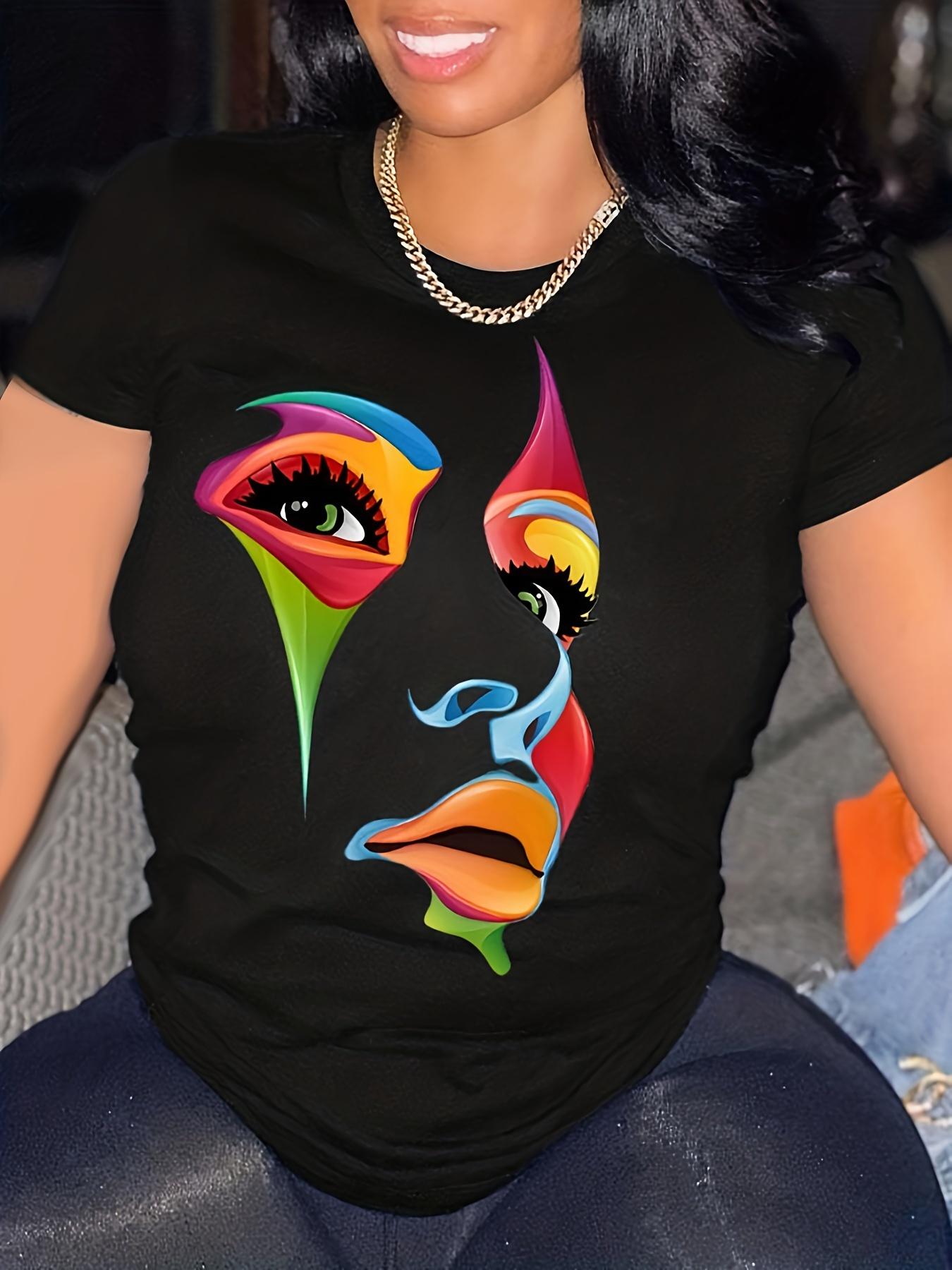 Colorful Abstract Face Graphic T-shirt XL