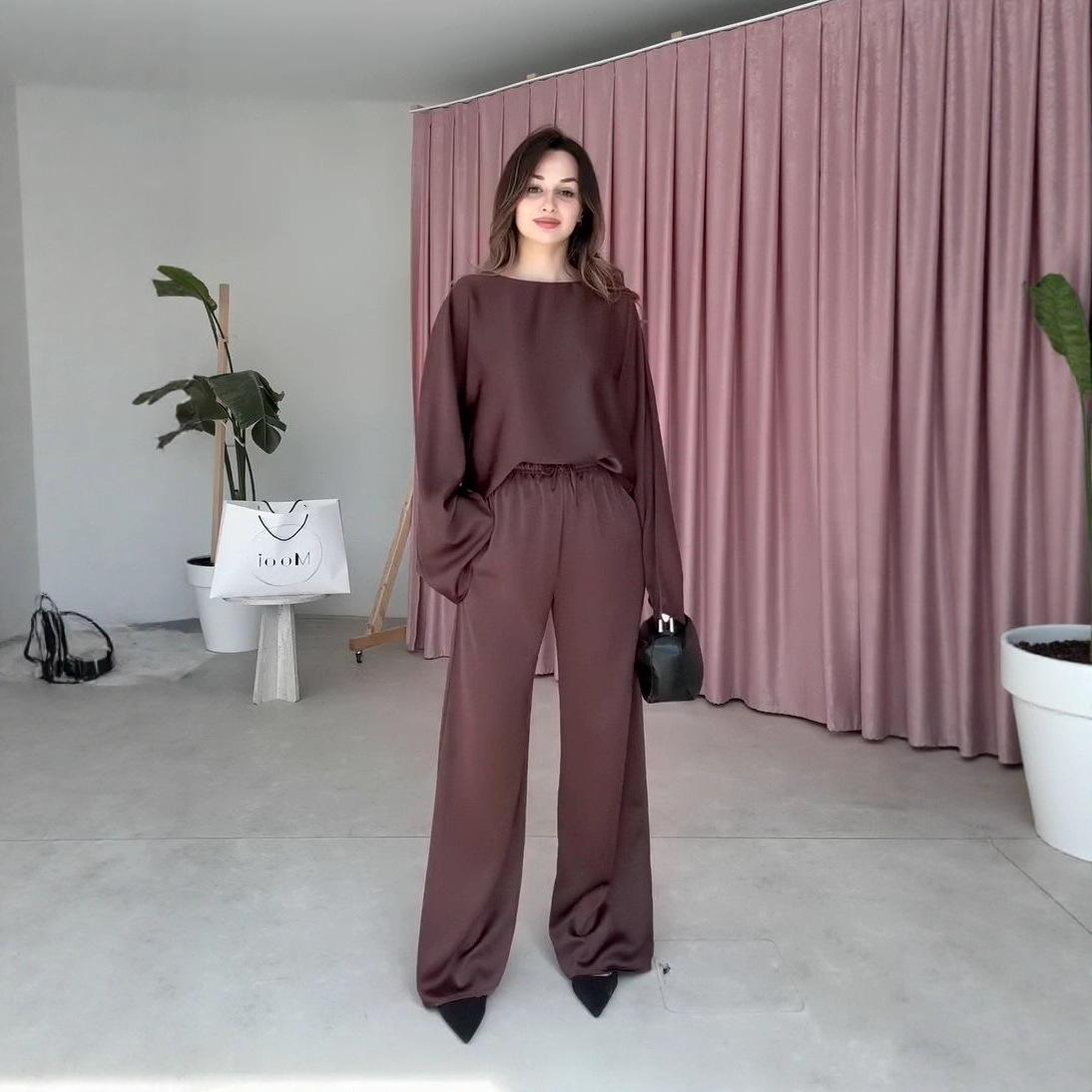 

2025 Autumn Women s Batwing Sleeve Top & Loose Pants Set XXL