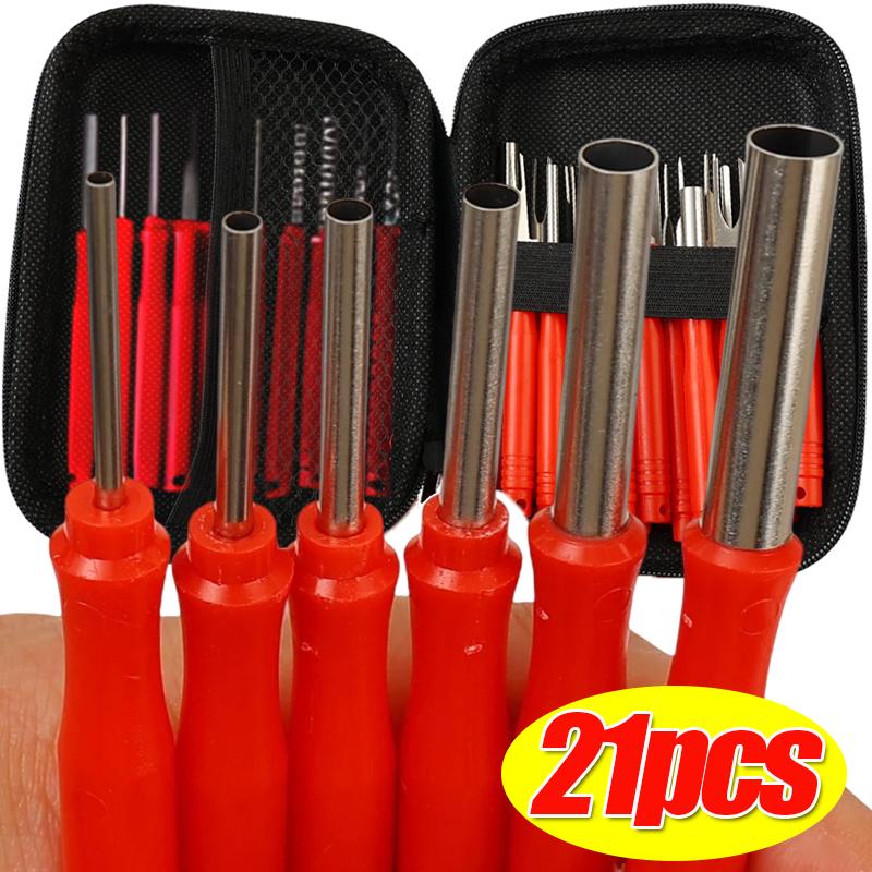 Car Terminal Removal Tool Kit Uto Cable Plug Remover 21pcs Red Terminal Removal Tool Electrical Connector Pin Puller Tool Kit