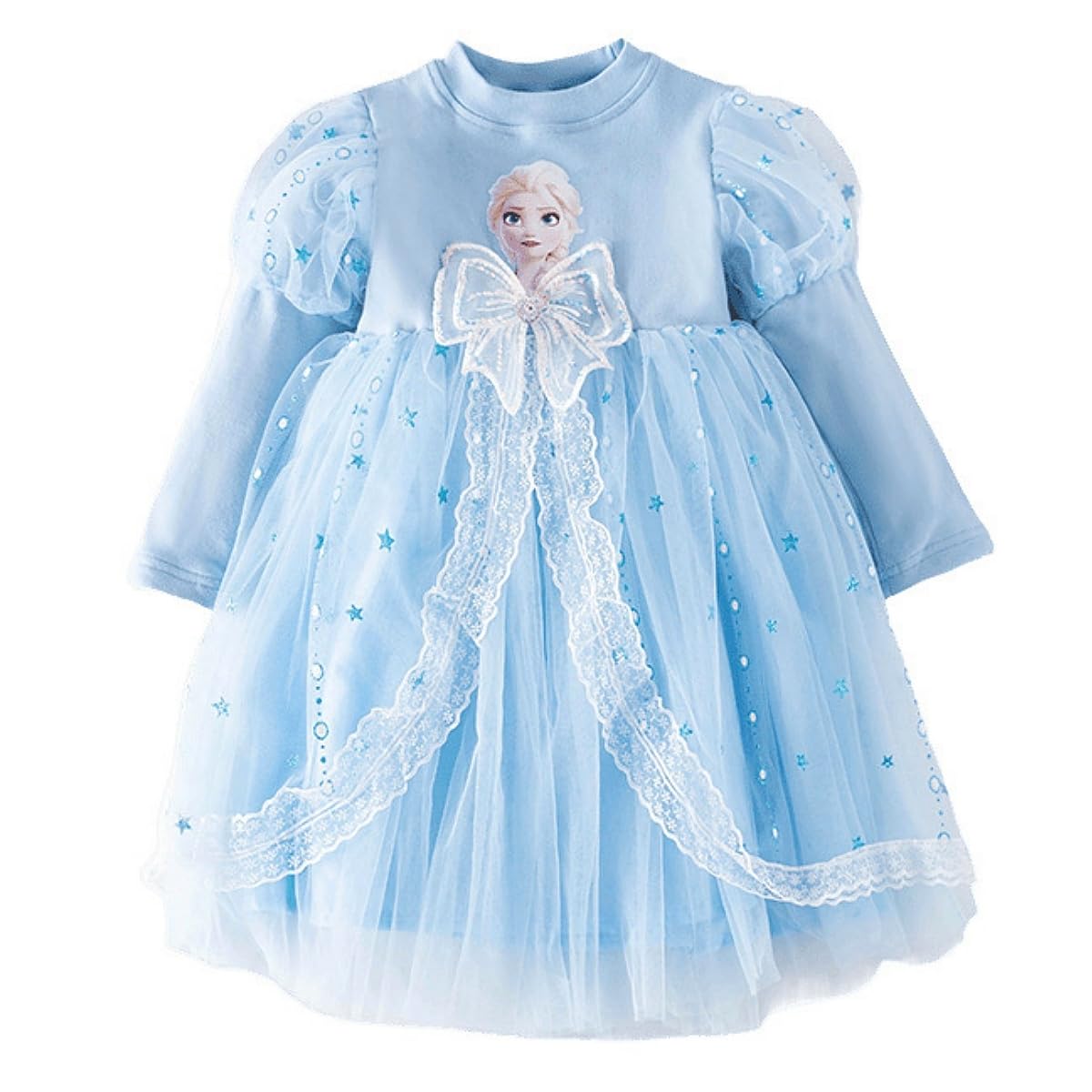 [VNGOLERRY] Princess Elsa Dress for Girls, Kids, Long Sleeved, Spring, Autumn, Winter, Tulle, Princess Style, Frozen, Ribbon, Cute, Pink, Blue,