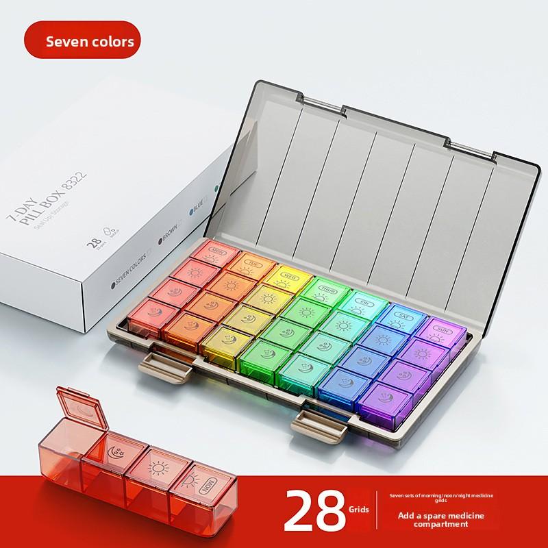 Medicine Box English Medicine Packing Box Storage Seven Days A Week 2128 Grid Morning, Middle and Evening Portable Storage Box