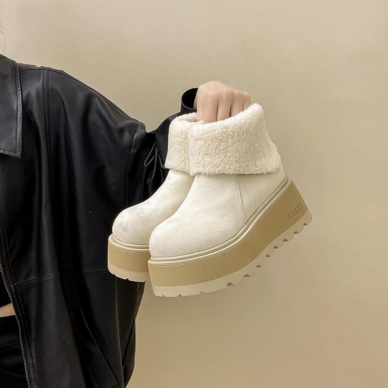 Fashion retro versatile splicing thick-soled heightening short boots women's 2025 autumn and winter new sweet wind round head boots