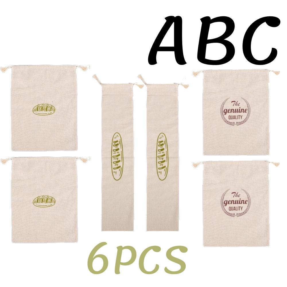 1/6pcs Reusable Linen Bread Bag Baking Storage Container for Toast Unbleached Preservation Bag with Drawstring Kitchen Organizer