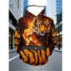 Men'S 3D Print Hoodie Set with Tiger Design, Featuring a Flame Pattern, Casual Sweatshirt with Pockets, Long Sleeve Tracksuit for Autumn And Winter