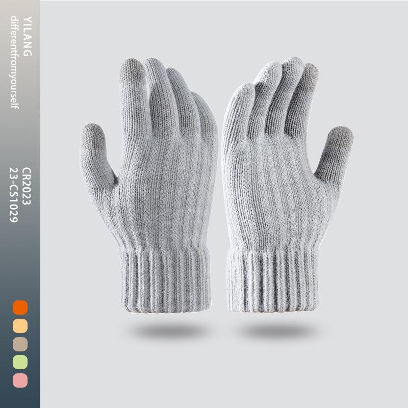 New Warm Men's Knitted Gloves for Cold Protection and Velvet Solid Color Finger Divided Touch Screen Gloves
