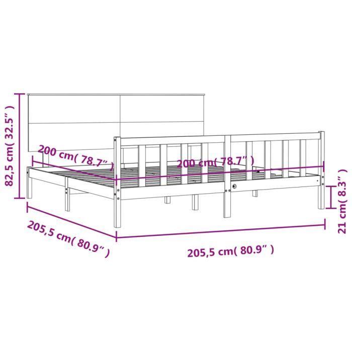 VidaXL Cadre de lit avec tête de lit 200x200 cm bois massif 3193421