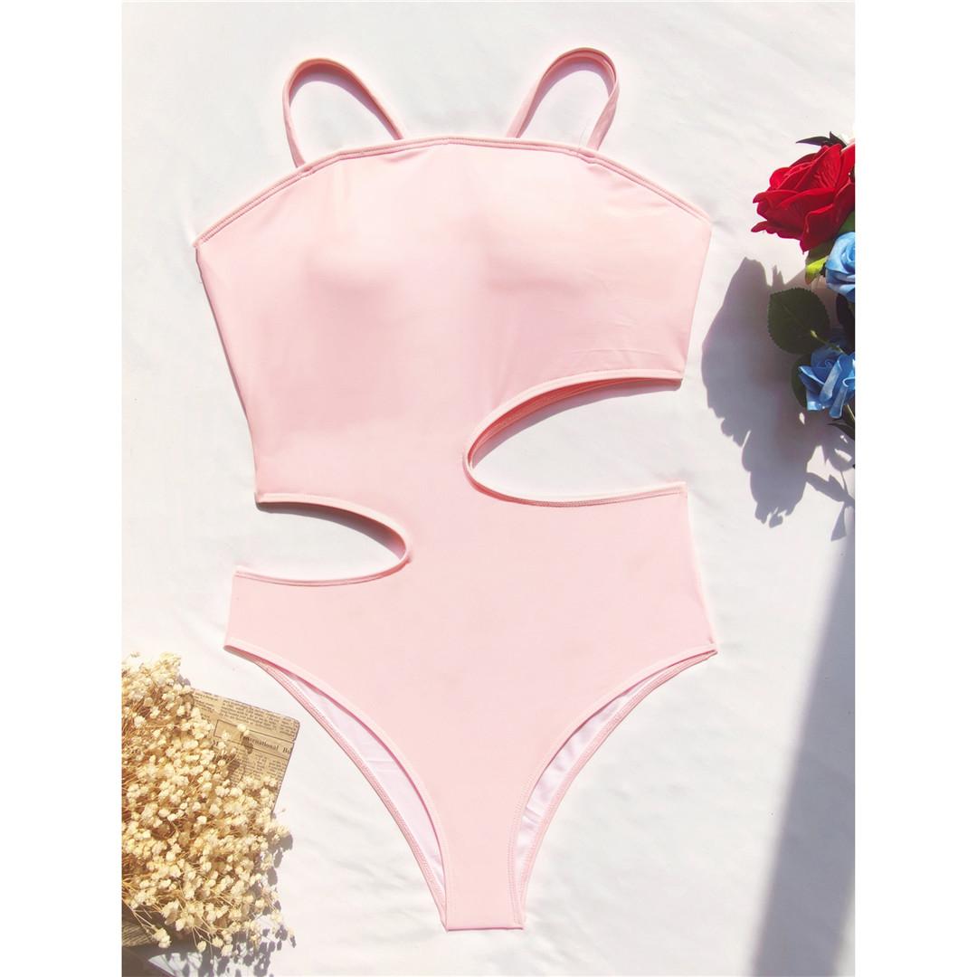 

мода сексуальный вырез асимметричный розовый женский купальник цельный купальник женский высокий вырез по ноге мягкий купальный костюм женский купальник S розовый