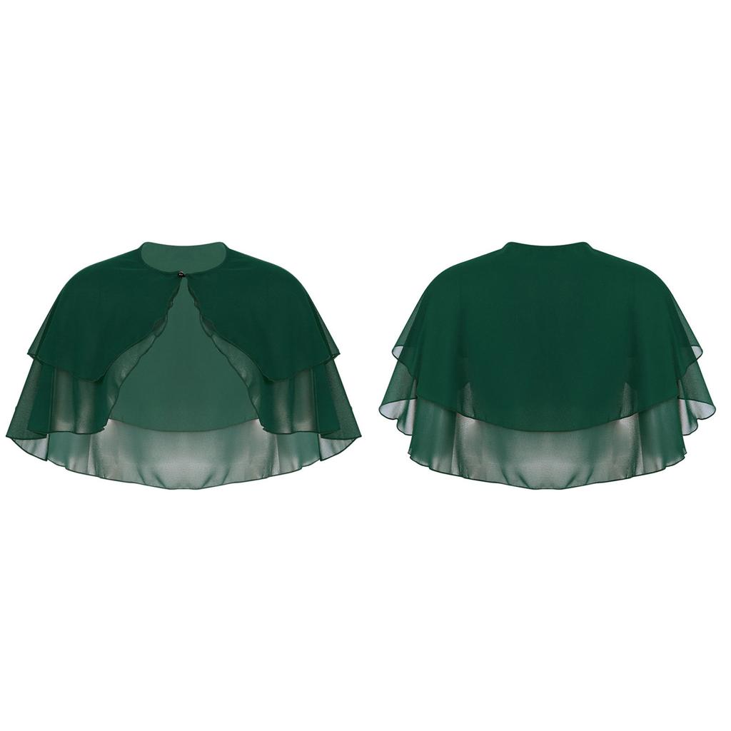 Women Elegant Pure Color Chiffon Shawl Cape Ruffle 2-Layer Chiffon Wraps Bolero Dress Accessory for Party Wedding