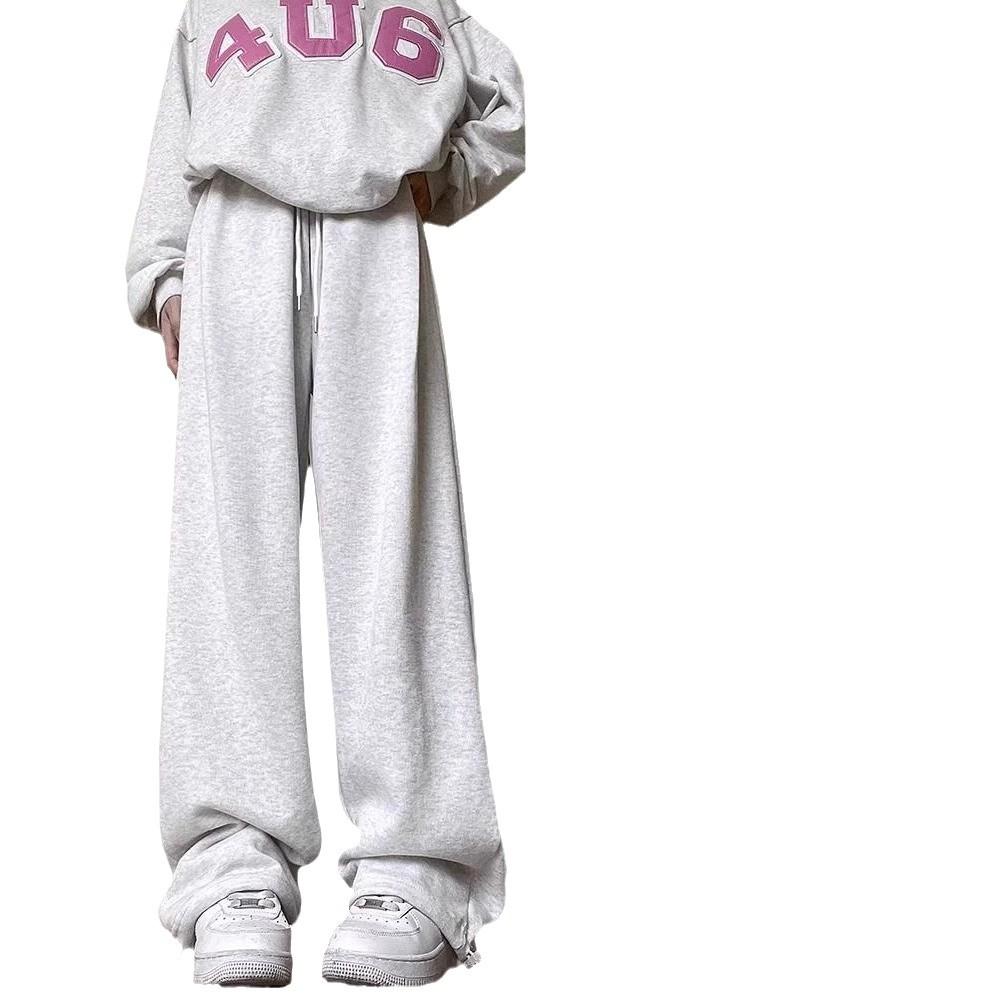 2024 Women's Petite White-Grey Wide Leg Sweatpants: Autumn Loose-Fit Casual Joggers