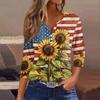 Women's T Shirt Tee Print Button  3/4 SleeveDaily Weekend Fashion Basic V- Neck Regular Top