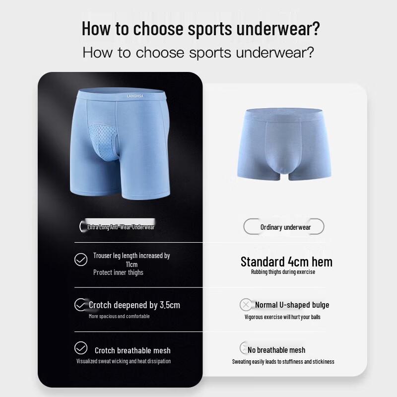 Langsha Men's Modal Anti-Chafe Sports Boxer Briefs