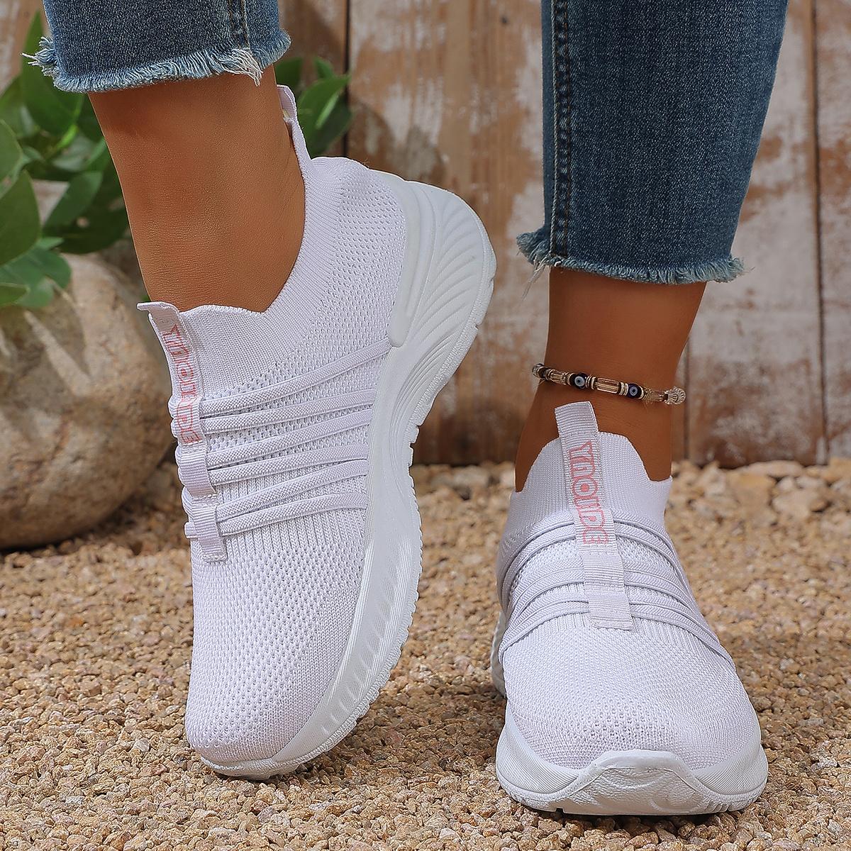 Women s Slip On Casual Sneakers Breathable Mesh Pink Striped Tennis Shoes Lightweight Running Shoes 39