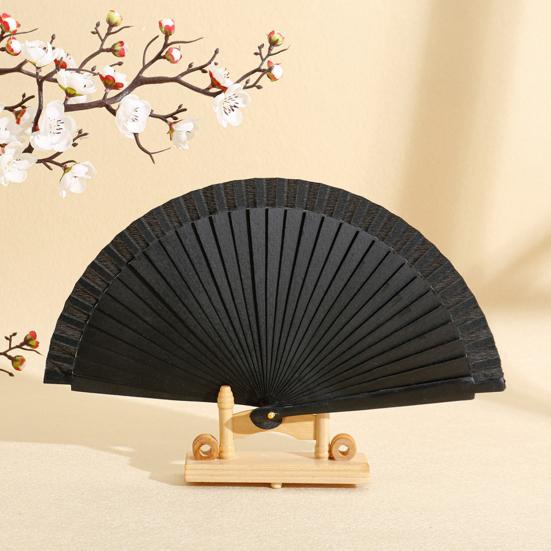 Solid Color Wooden Folding Fan Portable Summer Handheld Cooling Fan Decoration Dance Performance Props Party Costume Accessories