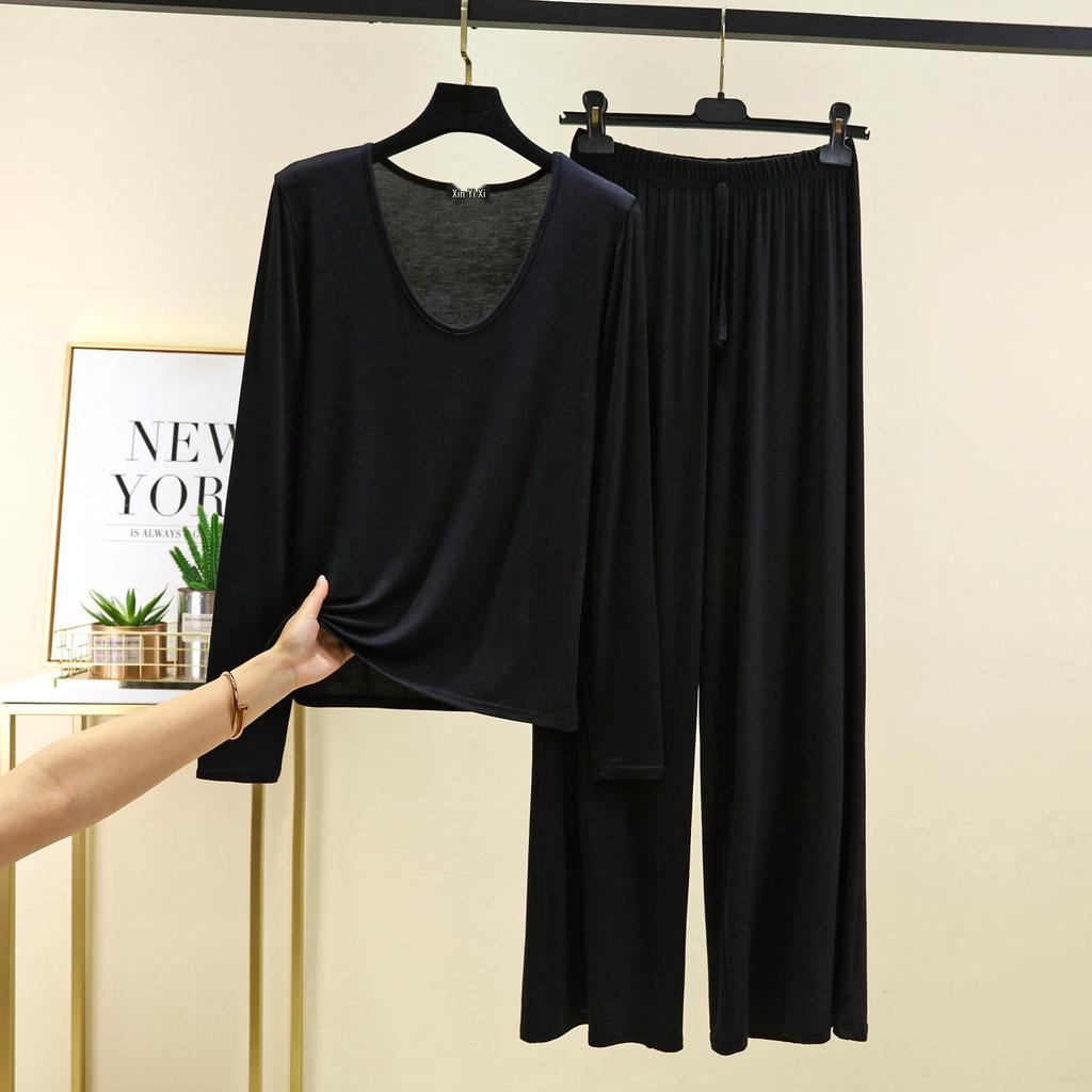 Modal Damen Frühlings-Pyjama-Set - Übergröße, Lockere Passform, Langarm, Zweiteilig