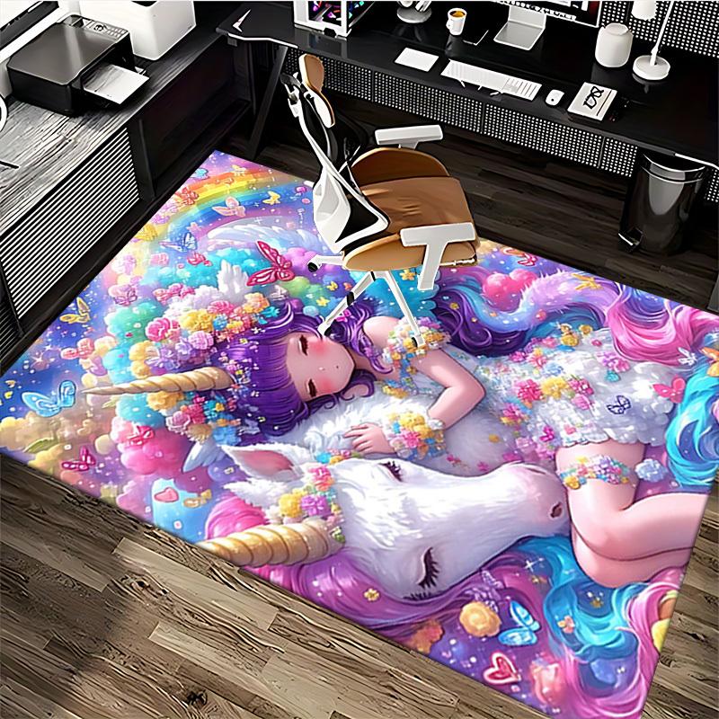 1pc Anime Unicorn Chair Mat - Fantasy Floral Office Rug with Cute Cartoon Design, Perfect for Home Decor and Gift Ideas.H052