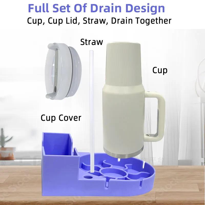 Silicone Tumbler Dry Rack Non-Slip Tumbler Drying Station Sports Bottle Drainer Stand for Stanley 30/40oz Cup Lid Straw
