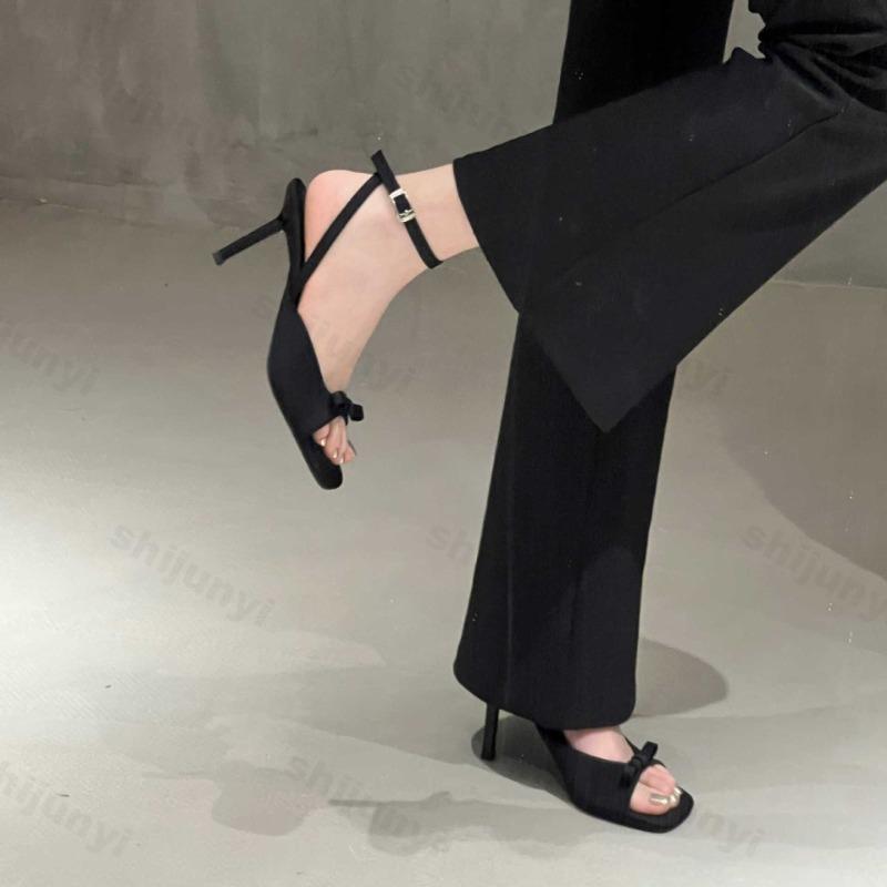 Summer Women High-heeled Sandals 2026 French Elegant Outdoor High Heels Fashion Butterfly-knot Thin Heel Outdoor Ladies Sandals