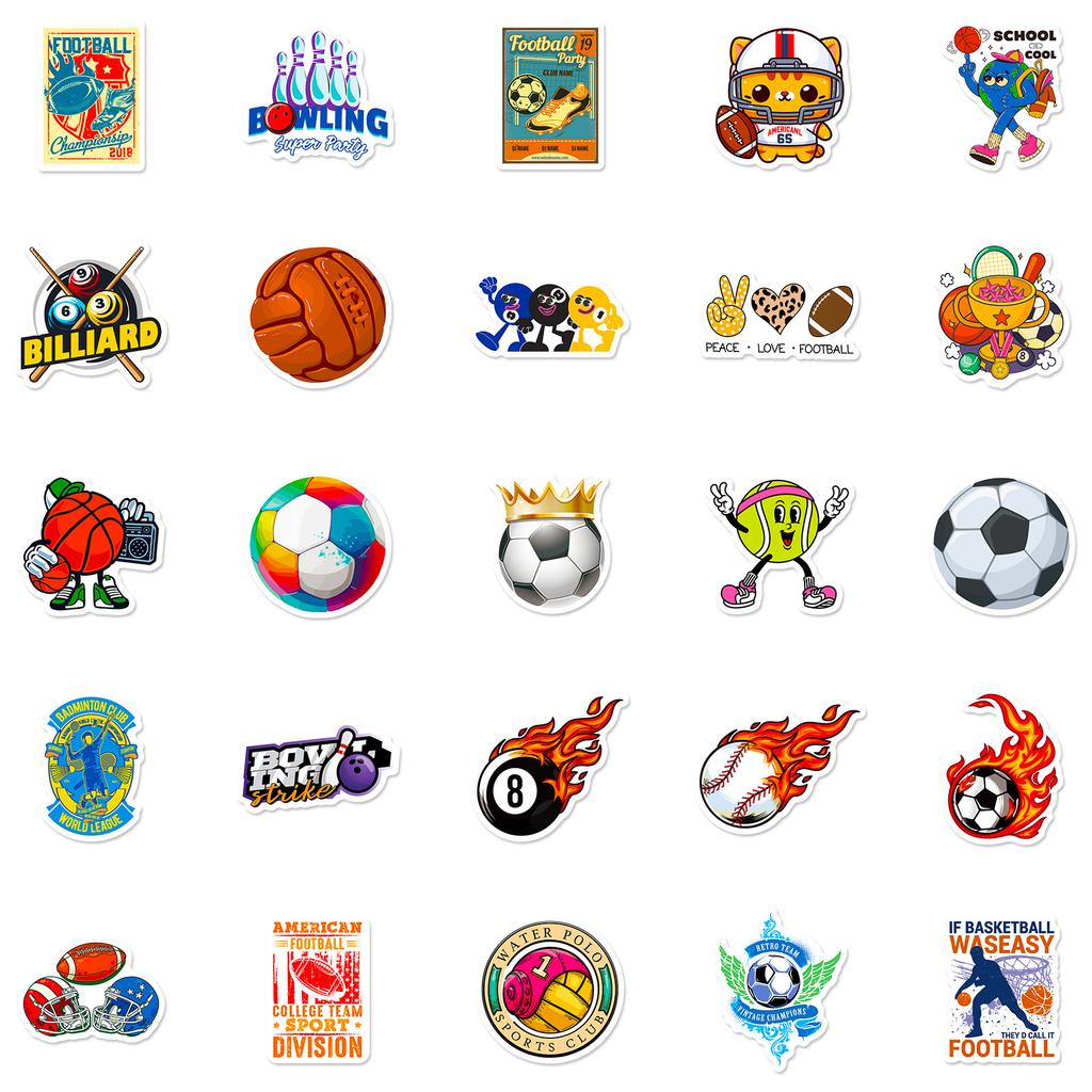 50 Gemischte Bälle, Baseball, Football, Basketball, Billard, Dekorative Aufkleber, Wasserlösliche Aufkleber