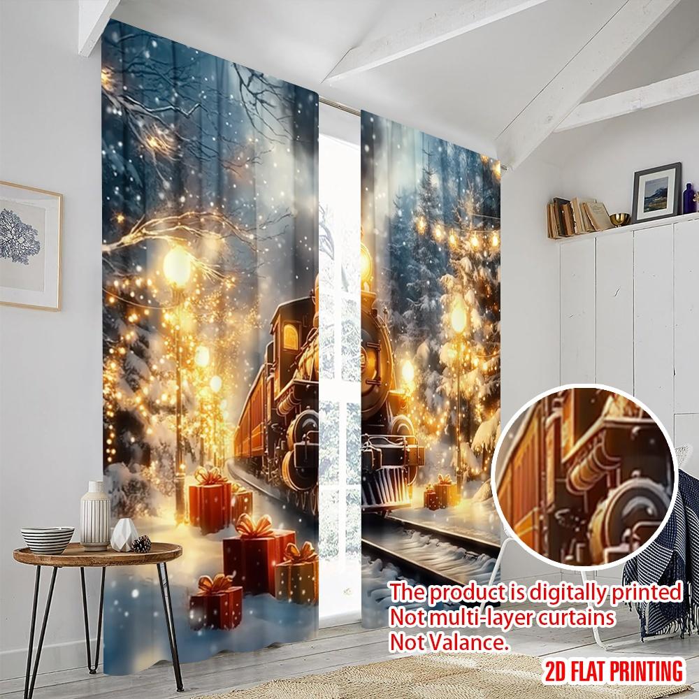 2pcs,2D Plane Printing Minimalist Curtains Christmas Train Festive Gifts (2) 100% Polyester (without Rod) Art Deco Festive