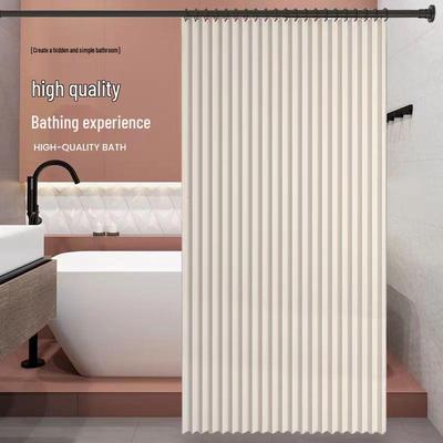 Premium Folding Waterproof Shower Curtain with Mildew Protection, Retractable Rod, No-Drill Installation for Bathroom and Toilet Partitions.