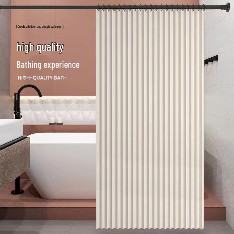 Premium Folding Waterproof Shower Curtain with Mildew Protection, Retractable Rod, No-Drill Installation for Bathroom and Toilet Partitions.