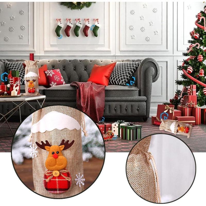 Christmas Wine Bottle Bag - Designed for Santa Claus, Reindeer, Snowman, Reusable for Christmas, Weddings, Birthdays, and Holiday Parties