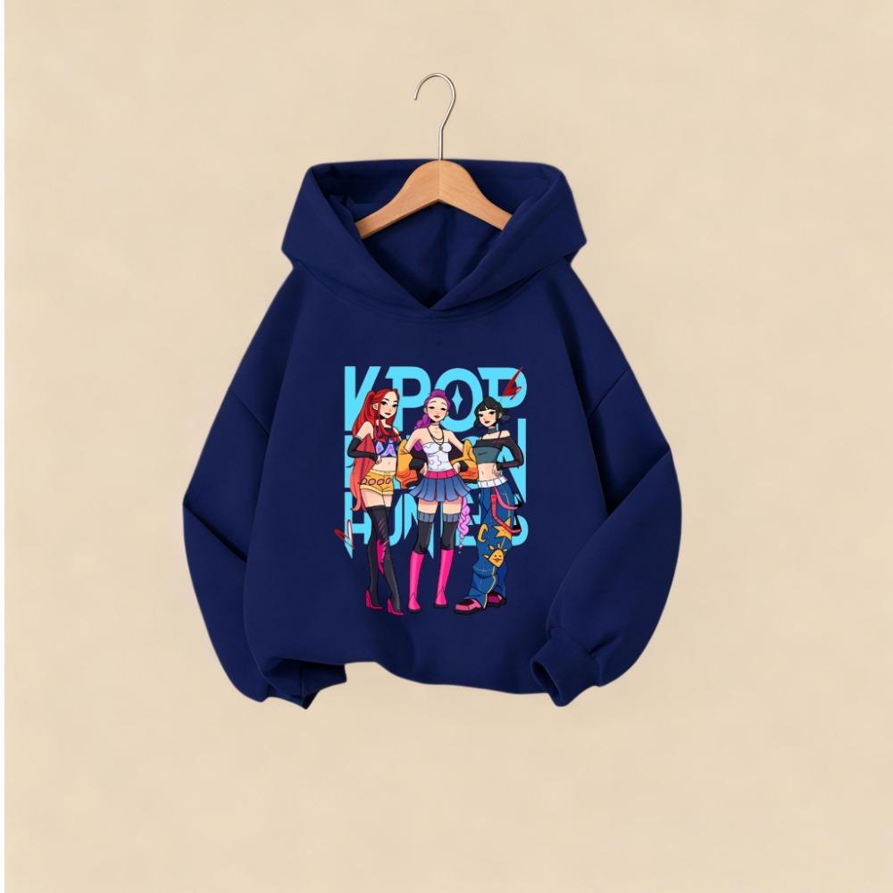 KPOP Hunter Huntrix Kids Hoodie Korean Stylish Character Print With K-POP Text Girls Costume Boys Girls Full Sleeve Pullover Top