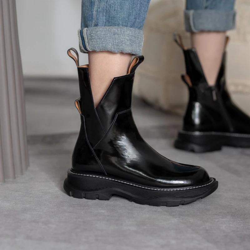 Fashion New Women Shoes Round Toe Platform Boots Genuine Leather Ankle Boots for Women Cool Motorcycle Boots Tooling Style Girls Boot