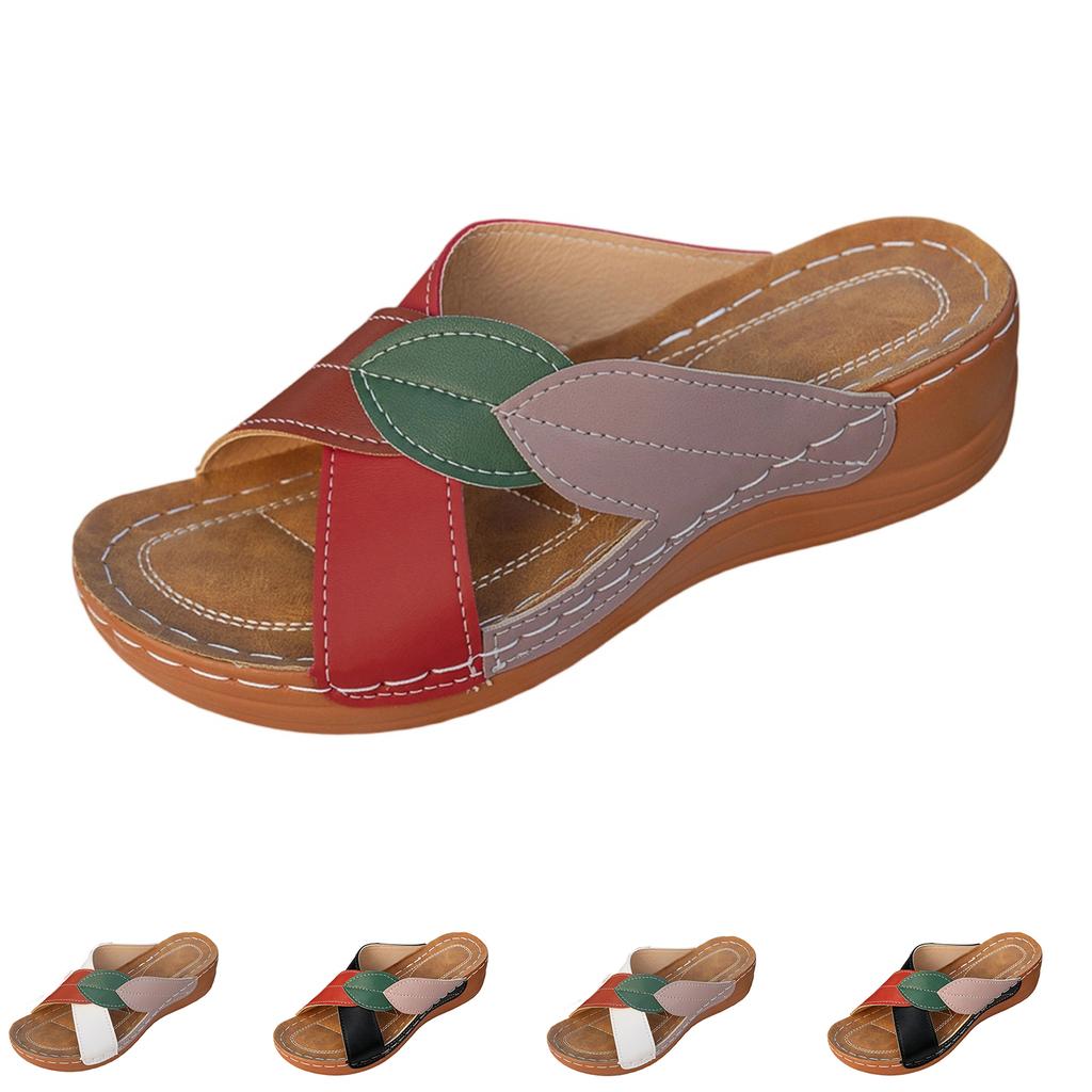 Women's Summer Platform Wedge Sandals Slip On Open Toe Casual Beach Slide Sandals Lightweight Comfortable Slip Resistant Sole