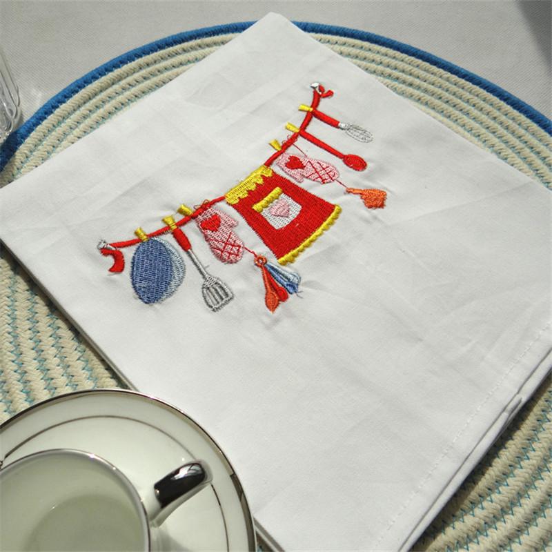 

1Pc Home Embroidered Napkin Baking Gourmet Western Food Background Cloth White Kitchen Tea Towel 45x65cm 45x65cm&1pc