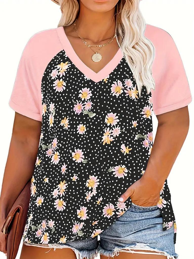 Amazon's new women's crew neck shoulder plug contrasting short-sleeved V-neck T-shirt is casual and versatile