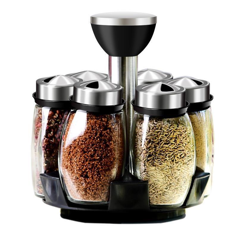 Kreatives drehbares Glas-Gewürzgläser-Set - Küchen-Gewürzbox und Würzmittel-Organizer.