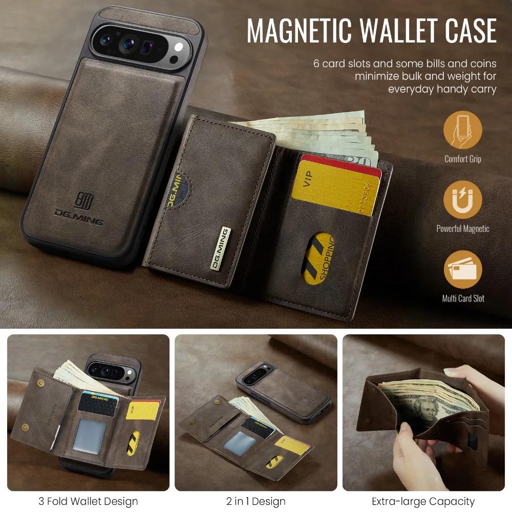 2 In 1 Detachable Magnetic Wallet Phone Case For Google Pixel 9 Pro XL 8 For Magsafe RFID Blocking Card Holder PU Leather Cover