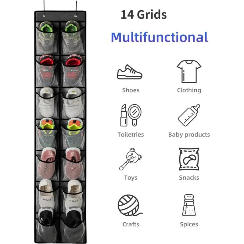 12/14/24 Pockets Over the Door Shoe Organizer Large Mesh Pockets With 4 Hooks Mesh Fabric Shoe Rack Storage Bag For Bedroom
