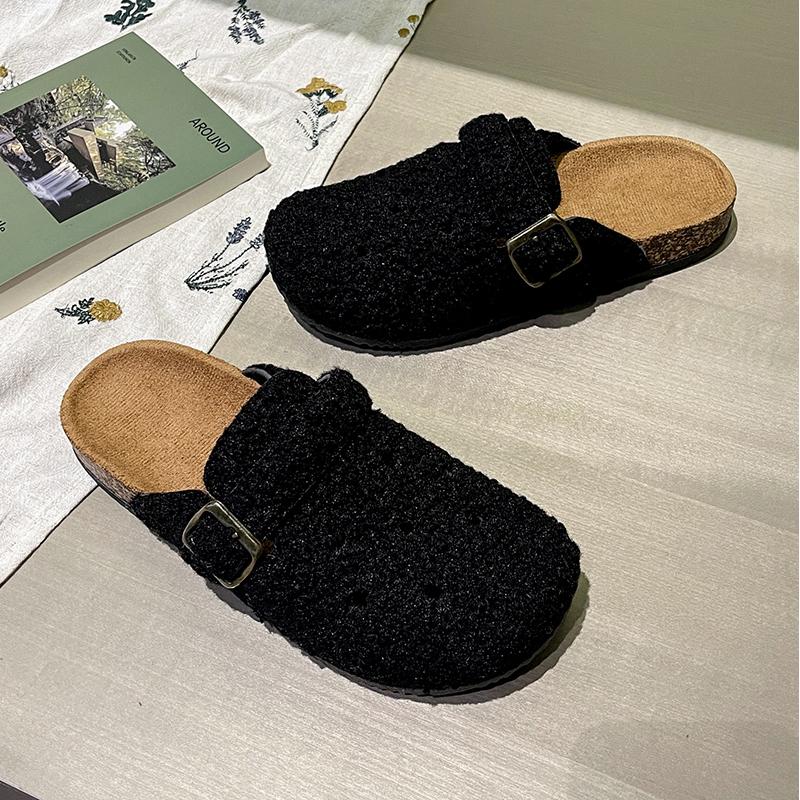 Fashion Fur Flats Women Slippers Slingback Short Plush Mules Shoes Fashion New Cozy Woman Shoes 2025 Autumn Casual Dress Chaussure Femme