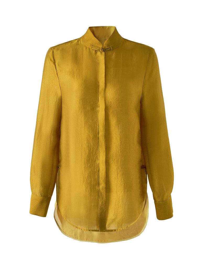 High-End Women's Silk Jacquard Frog Button Zen Shirt - Chinese Style Tea Ceremony Top for Spring