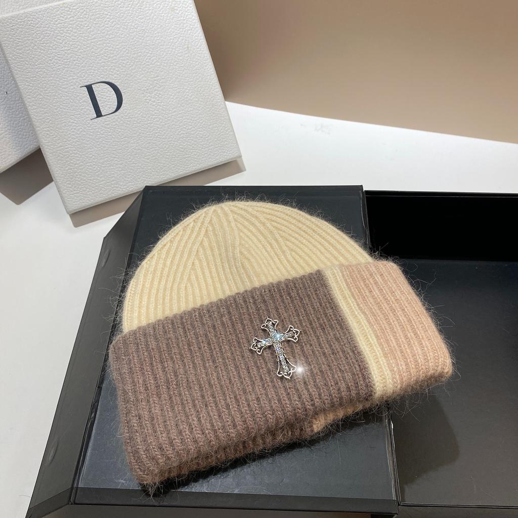 Nordic Winter Cross Angora Rabbit Fur Knitted Hat Trendy Sweet Cool Color Matching Pile Wool Hat