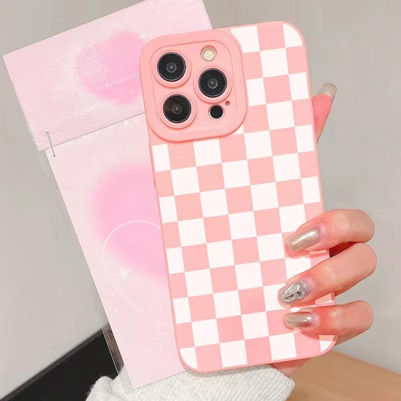 Matte Milky White Checkerboard Patter Phone Case For Samsung Galaxy S25 Ultra S26 S24 S23 FE S22 Plus S21 S20 A54 A55 Soft Cover