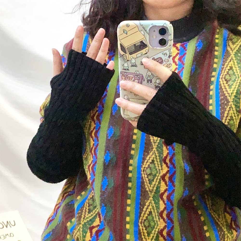 Color Fingerless Gloves Knitted Arm Warmers Wool Sleeve Cuff Elastic Gloves Female Arm Warmers