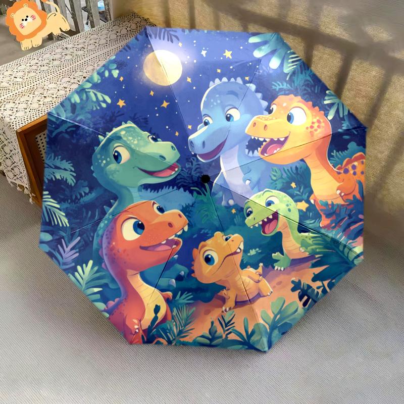 Flower Dinosaur  pattern, automatic folding umbrella, portable and foldable design, 8 ribs, a Christmas or birthday gift.