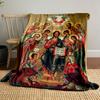 A Central Seated Figure Surrounded by Halos, Angels, and Ornate Designs. for All Seasons Blanket Lunch Break Throw Gift
