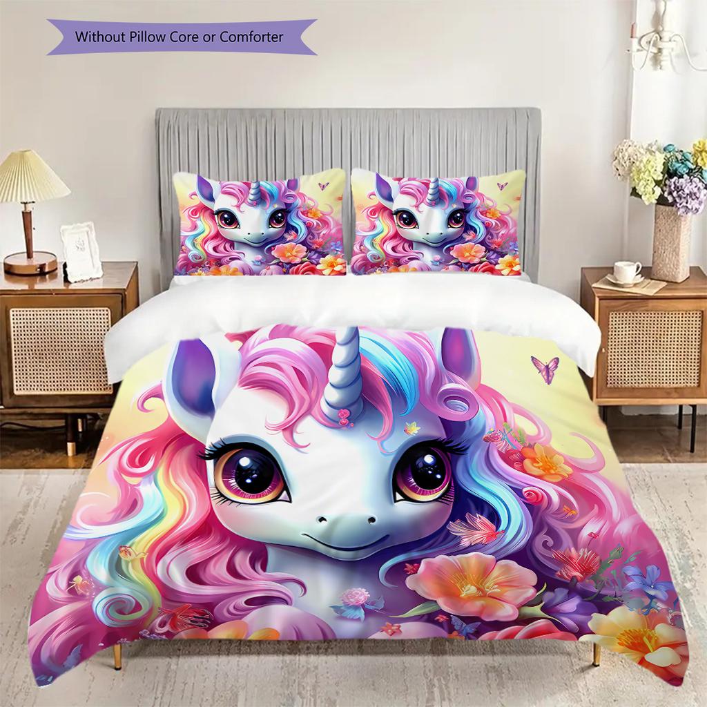 Unicorn Art Portrait Bedding, Duvet Cover, Pillowcase, Home Decoration, Birthday Gift (1 * Duvet Cover+2 * Pillowcase, Coreless)