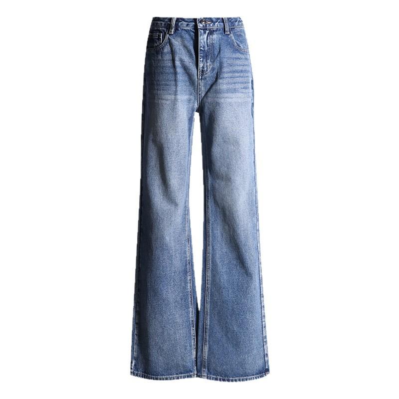 American retro low-rise straight jeans women's summer new loose and thin design narrow wide-leg pants