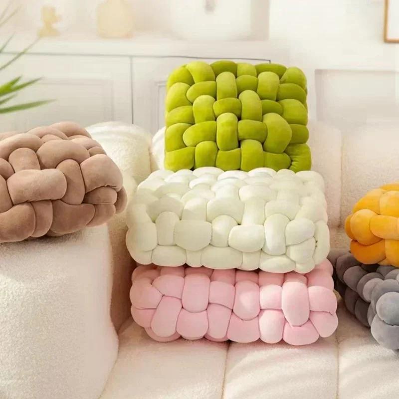 Knotted Square Cushion Nordic Aesthetic Stuffed Pillow Office Chair Decorative Plush Pillow Sleeping Back Knot Hand-made Cushion