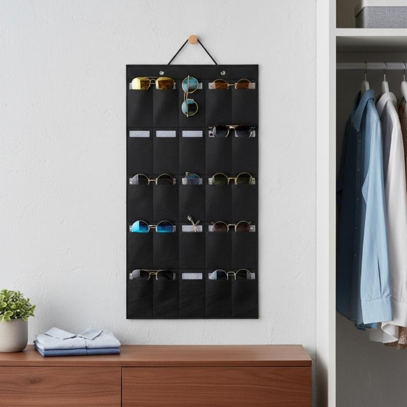 Felt Sunglasses Storage Bag with 12 Compartments Door Hanging Organizer for Glasses Eyewear Protections