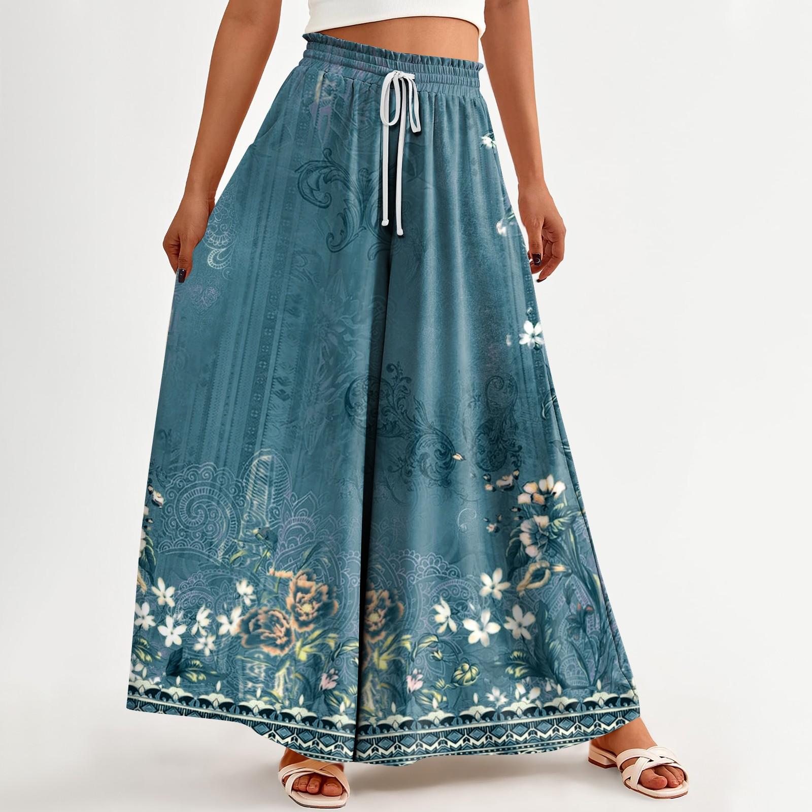 

Женские брюки с принтом и широкими штанинами, с карманами, с высокой талией, на кулиске, свободные, повседневные XL