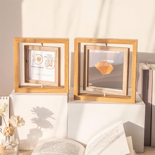 Queen-b Square Wooden Photo Frame, 360° Rotating, Stylish, Art, Tabletop, Natural, Photo Stand, Nordic Interior Decor (White, Medium)