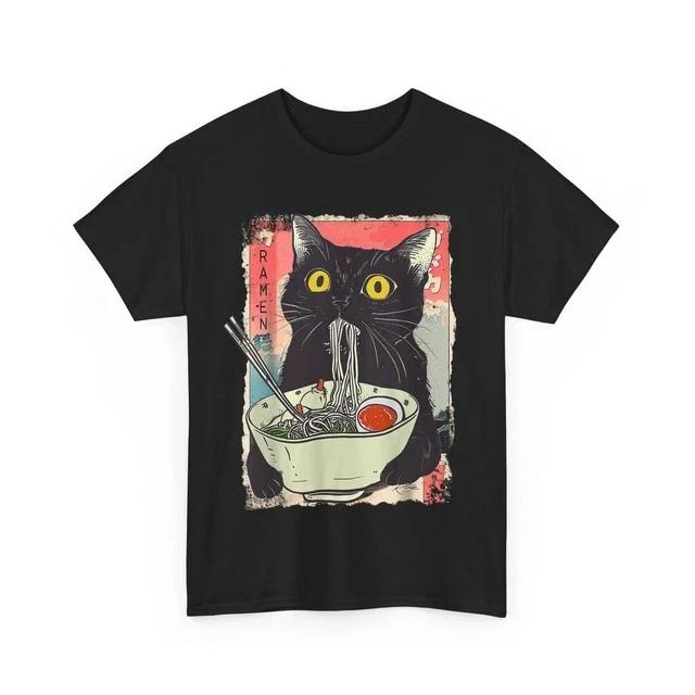 Funny Cat Ramen Noodle Japanese Anime Manga Ramen Kawaii Cat T-Shirt S